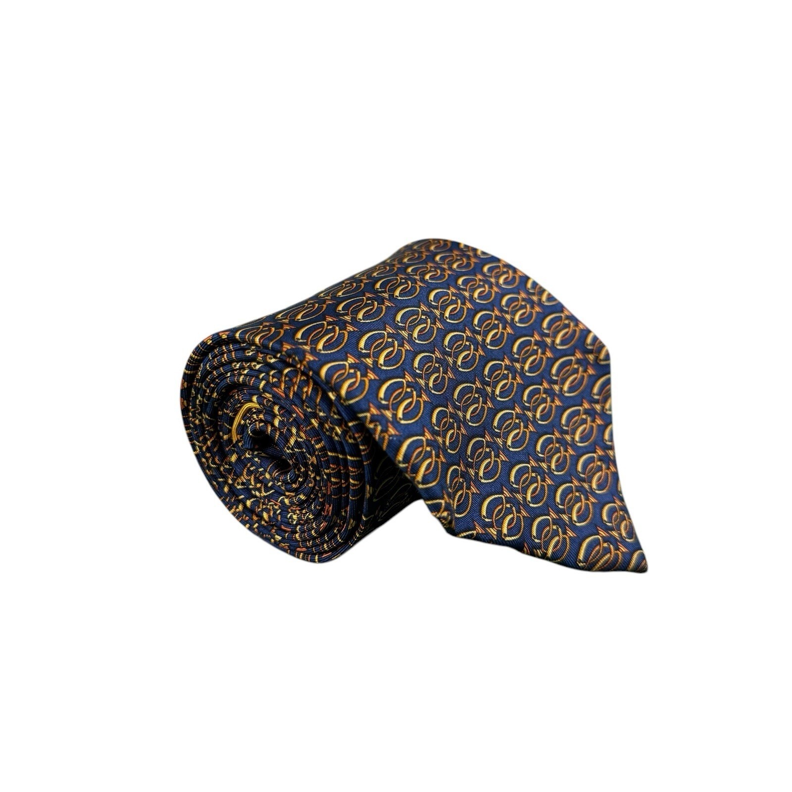 Salvatore Ferragamo French Horn Blue Orchestra Pure Silk Mens Tie 375 Inch